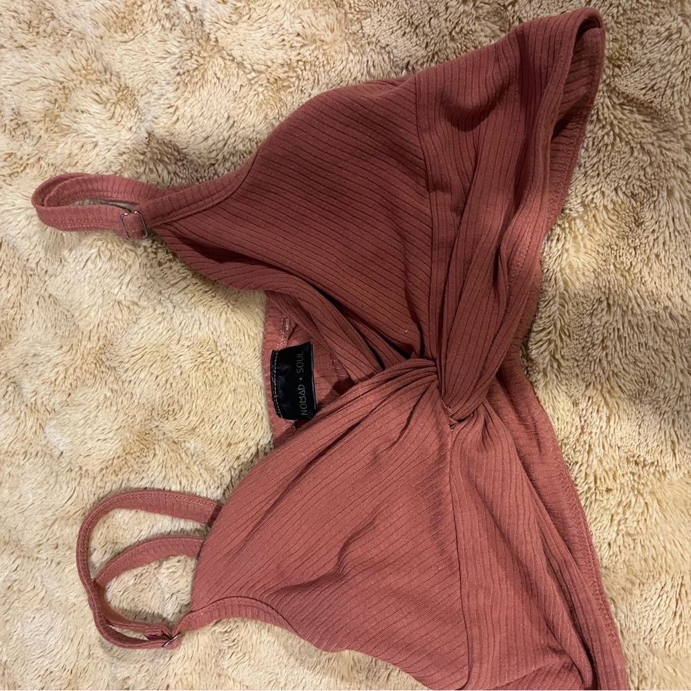 Brown Ribbed Crop Top